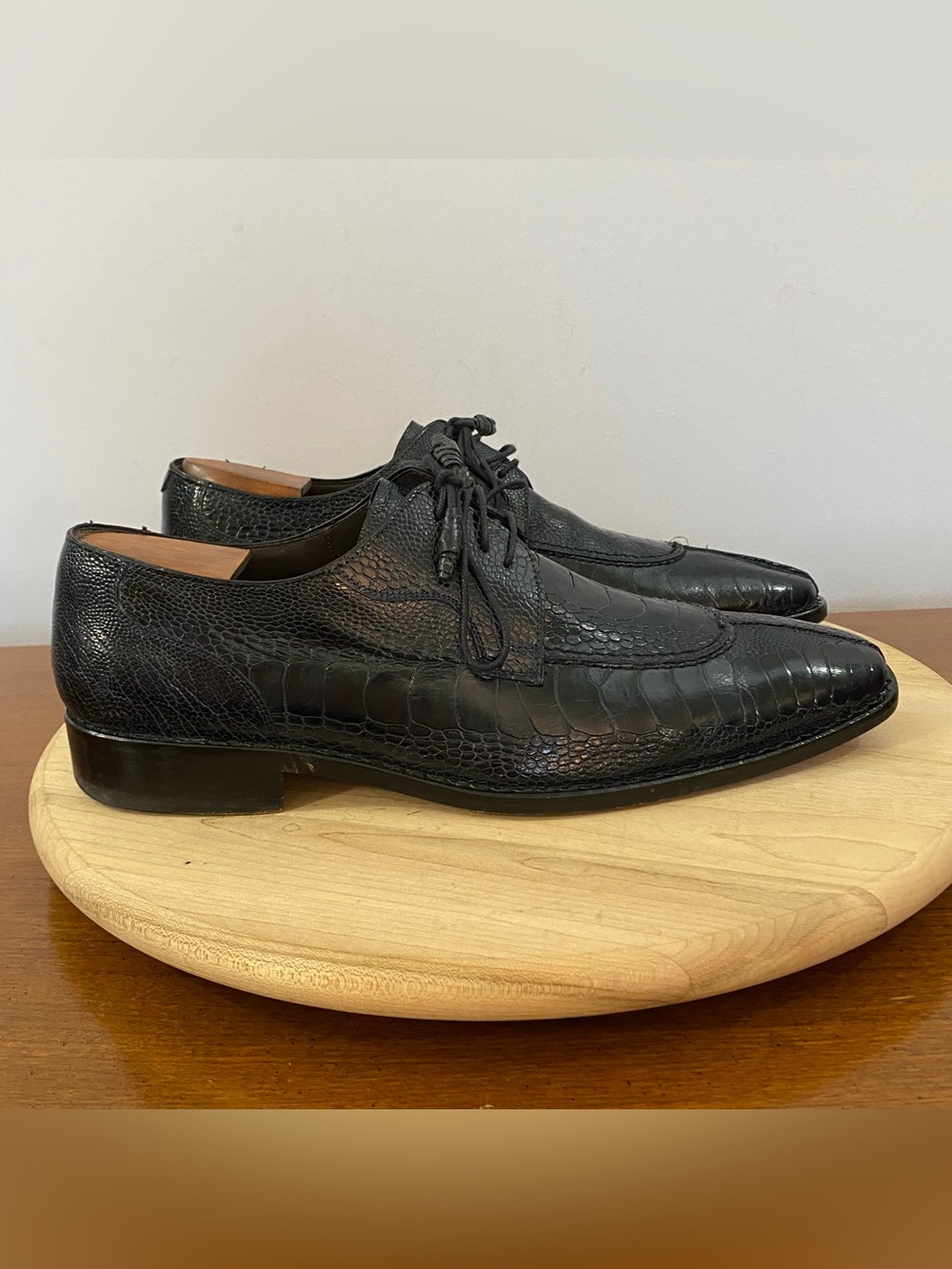 Mezlan Spain Genuine Ostrich Leather Men's Navy Blue Oxford Dress Shoes Sz 8.5 M